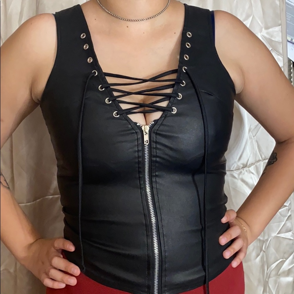 Faux leather top